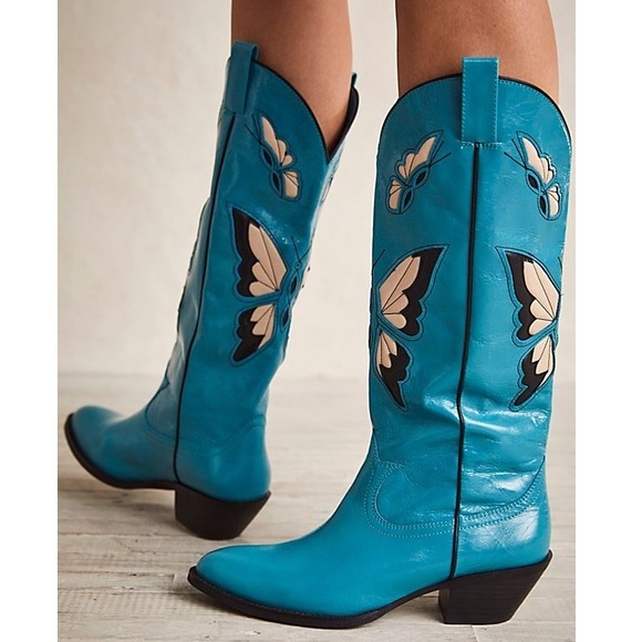 Jeffrey Campbell Fly Away Butterfly Western Boots in Teal Size 8.5 - Picture 1 of 12